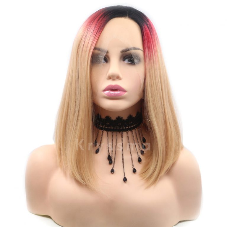 Ombre Red To Blonde Bob Synthetic Lace Front Wigs Kryssma