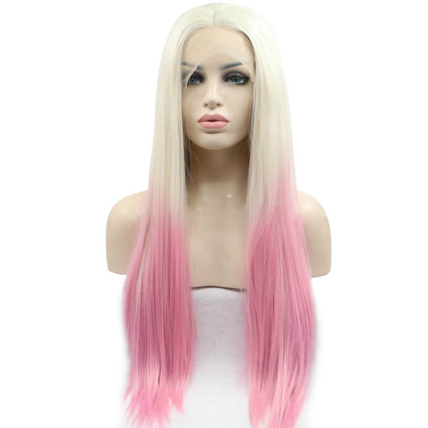 Ombre Blonde And Pink Long Straight Synthetic Lace Front Wigs Kryssma