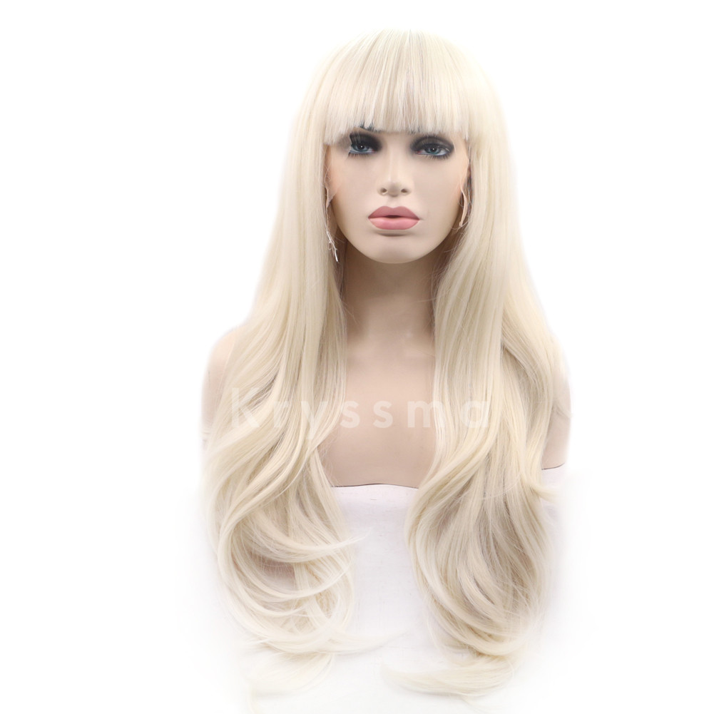 Blonde Lace Front Wigs With Banges - Wavy Haircut