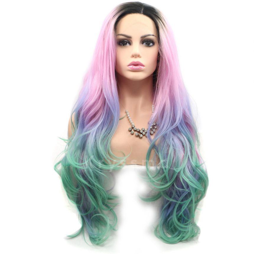 Rainbow Color Wavy Synthetic Lace Front Wigs Official Site‎ 