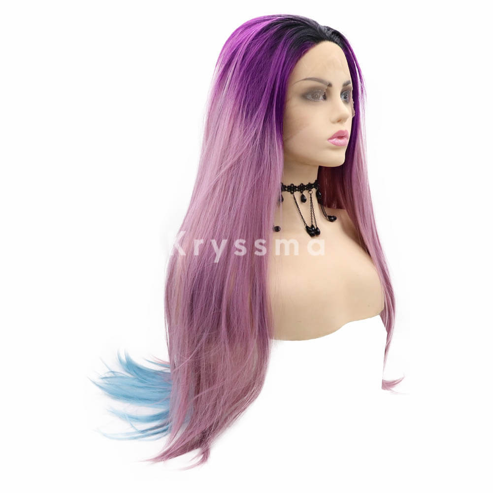 Ombre Purple To Blue Synthetic Lace Front Wigs, Straight Purple Wigs ...