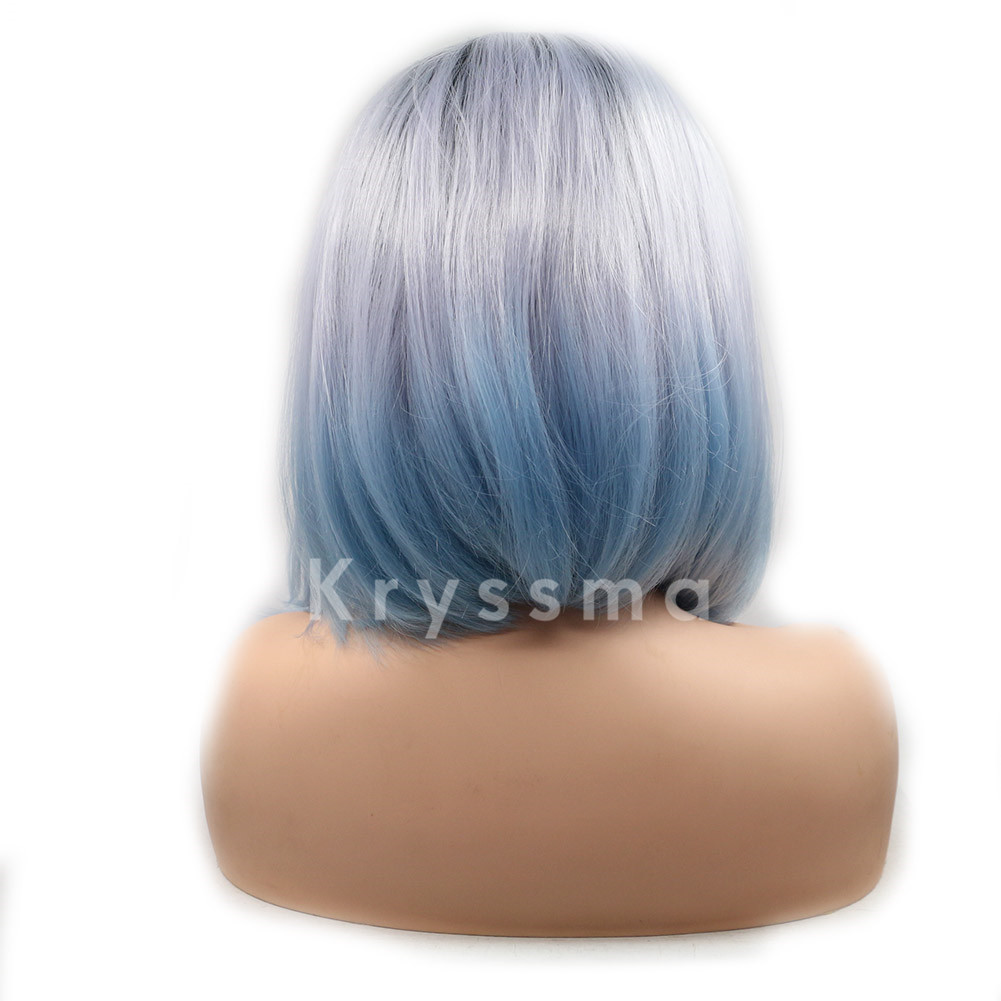 silver and blue wig