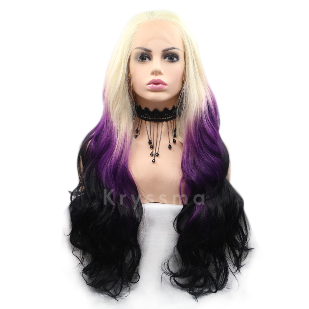 Blonde Purple To Black Wavy Synthetic Lace Front Wigs Kryssma Com